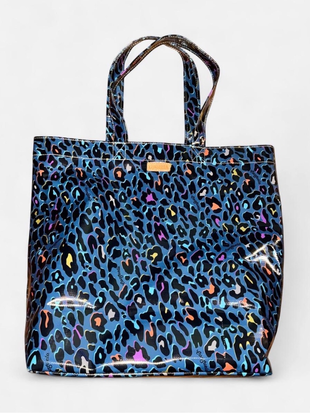 Consuela Blue Leopard Print Large Tote Bag